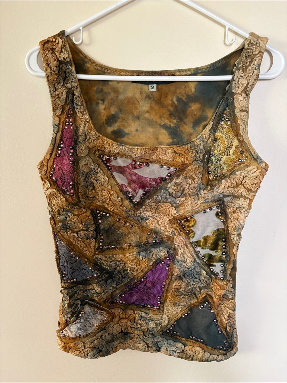 Women's Multicolor Embellished Patchwork Tank Top - No Brand Listed